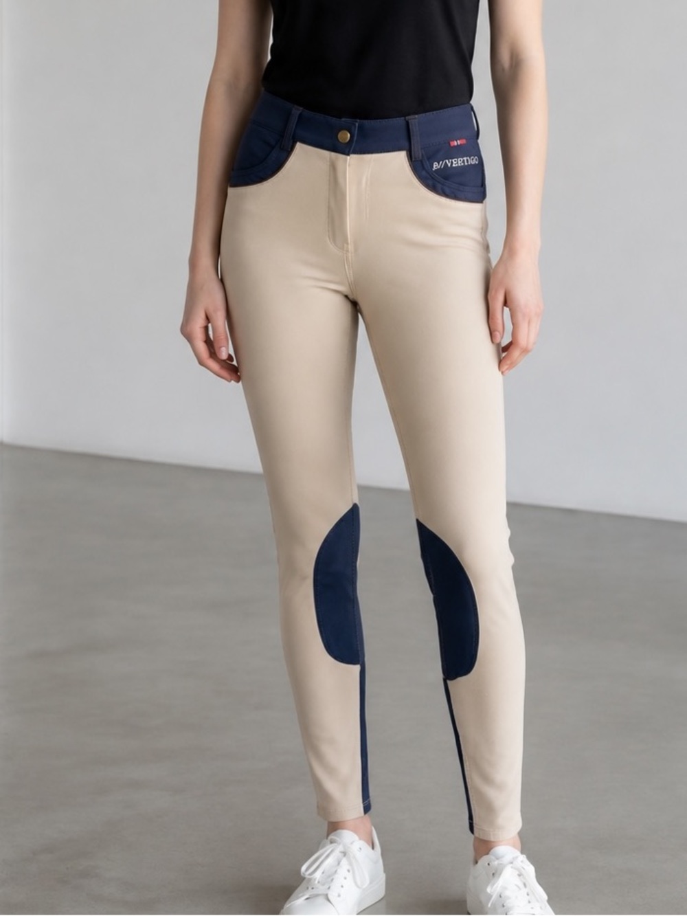 B Vertigo Beige and Navy Stretch Equestrian Riding Breeches